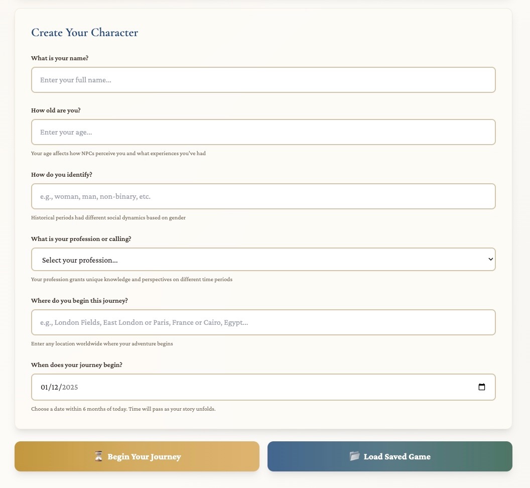 Create your character form in TimeFall